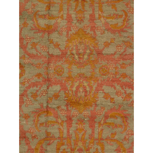 Antique Oushak Carpet, Handmade Turkish Oriental Rug, Saffron, Coral, Light Blue For Sale - Image 13 of 17