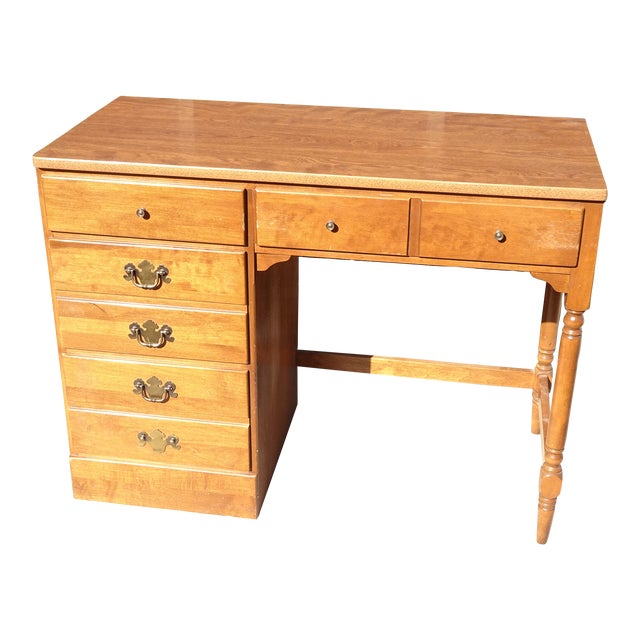 Vintage Ethan Allen French Provincial Maple Six Drawer Writing Desk