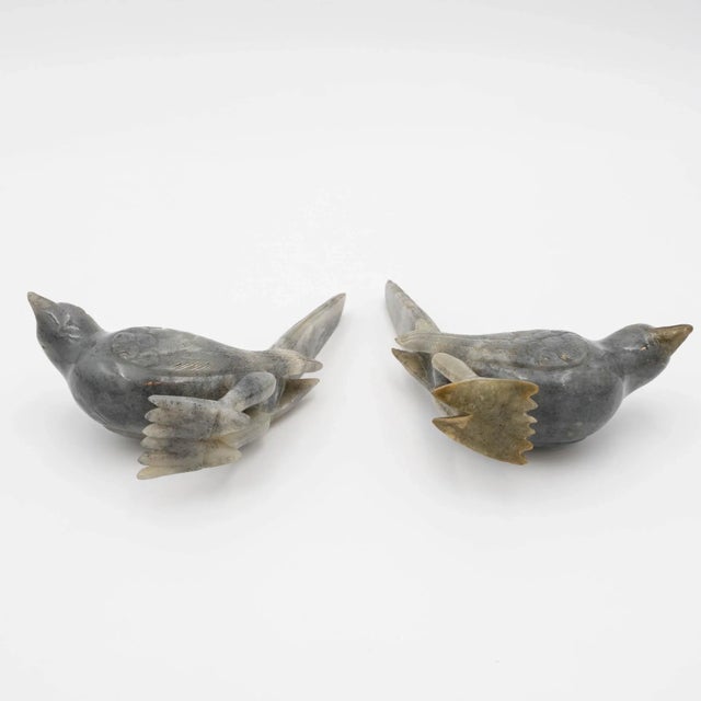 Green Pair of 1960s Carved Chinese Green Soap Stone Birds For Sale - Image 8 of 11