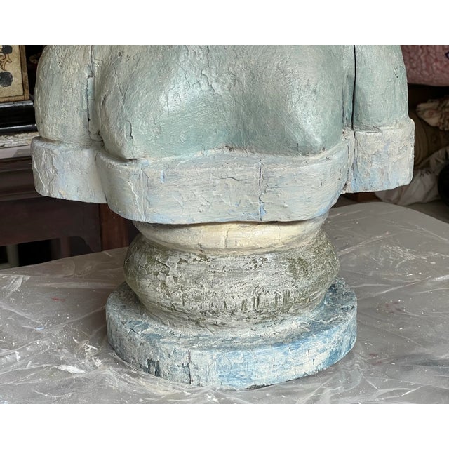 French Indonesia Carved and Painted Wood Female Bust Figure For Sale - Image 4 of 10