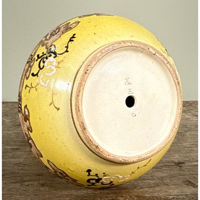 Antique Meiji Period Japanese Satsuma Ceramic Vase With Yellow Ground and Bird Decoration For Sale - Image 9 of 10