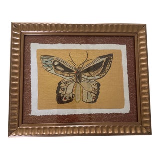 Original Acrylic Butterfly Painting Mounted on Fabric and Framed For Sale