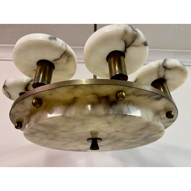 Art Deco Alabaster and Brass 8-Arm Chandelier, 1930s For Sale - Image 11 of 17