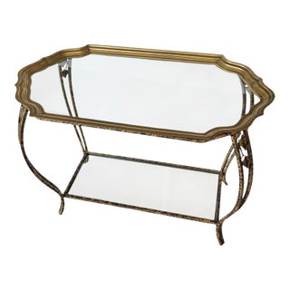 1980s Hollywood Regency Brass, Glass and Wrought Iron Butler Tray Table For Sale