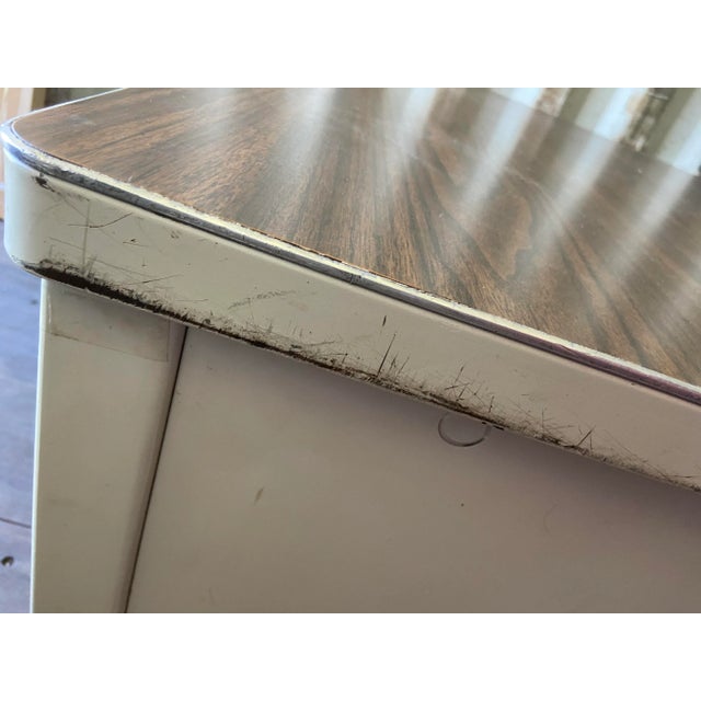 Wood 1940s Vintage Mid Century Modern Metal Tanker Desk For Sale - Image 7 of 13