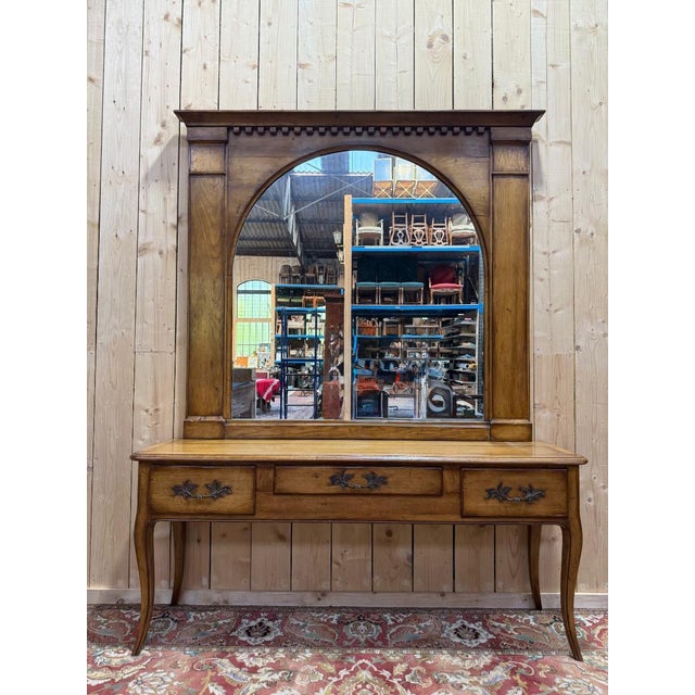 Louis XV Console Table and Trumeau Mirror in Oak, Set of 2 For Sale - Image 4 of 10