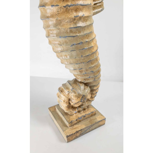 20th Century Carved Folk Art Seahorse Figure in Distressed White Paint For Sale - Image 9 of 11