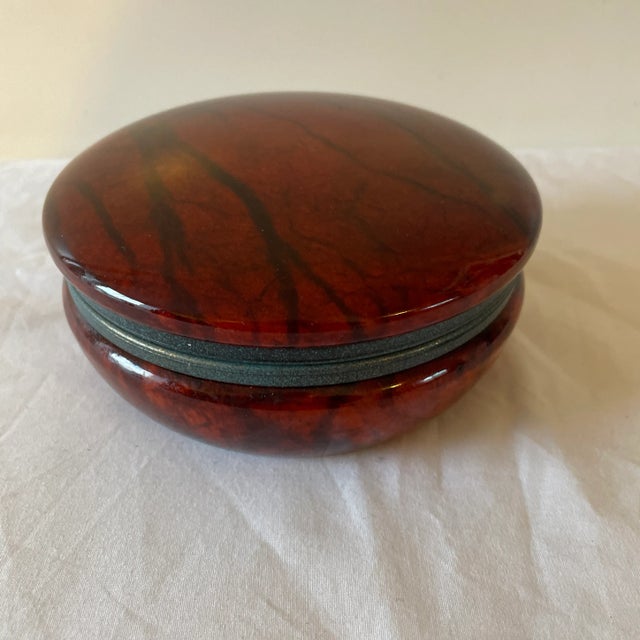 Italian Round Albaster Hinged Trinket Box For Sale - Image 9 of 9