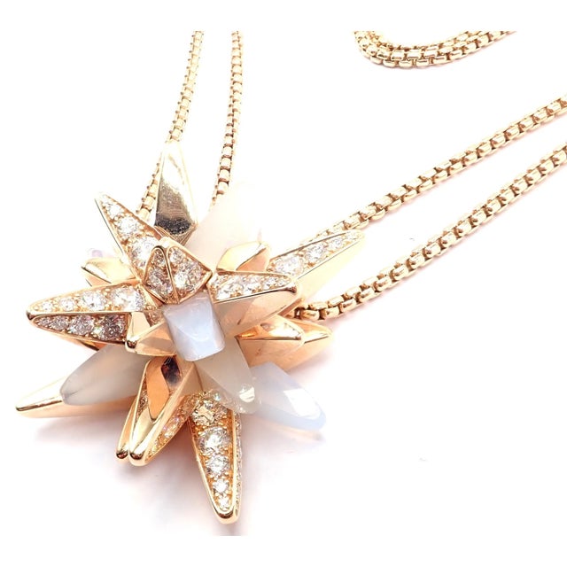 2010s Cartier Rose Gold Limited Edition Diamond Mop Meterore Fractal Pendant Necklace For Sale - Image 5 of 13