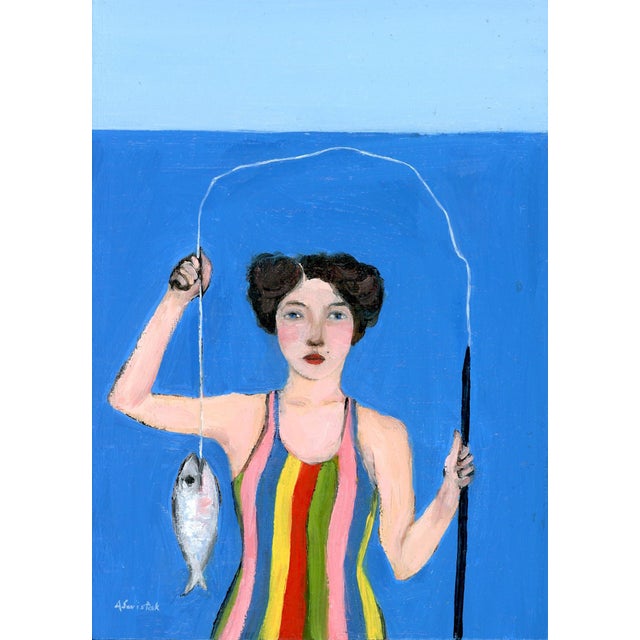 2020s David Hockney Inspired, Annica, Fisherwoman Oil Painting by Alexandra Swistak For Sale - Image 5 of 6