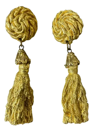 Vintage 1960s Costume Jewelry Gold-Toned Tassel Italian Statement Earrings