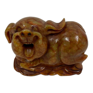 Antique Chinese Carved Jade Pig Statue, Zodiac Sign
