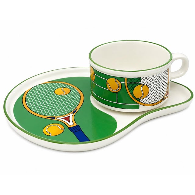Vintage Tennis Racket Coffee Cup Saucer Set Ceramic For Sale - Image 11 of 11
