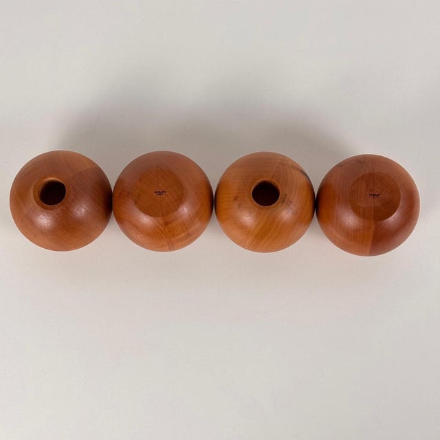 Spherical Pearwood Candleholders attributed to Bottega Ghianda for Hermès, 1970s, Set of 4 For Sale - Image 12 of 14