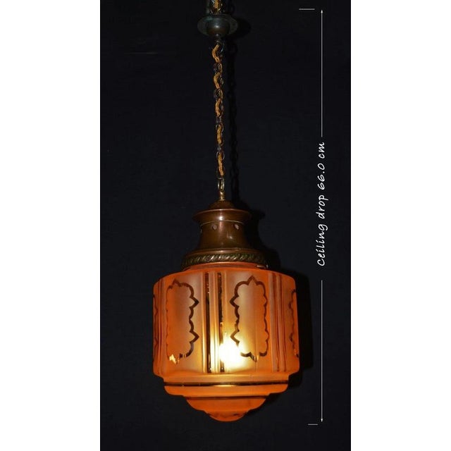 Antique Art Nouveau Flame Glass and Bronze Pendant Light, 1910 For Sale - Image 9 of 18