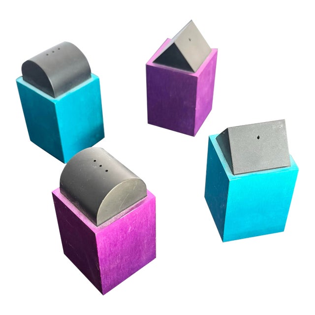 Postmodern Blue and Purple Salt and Pepper Shakers by David Tisdale for Elika, 1988 For Sale