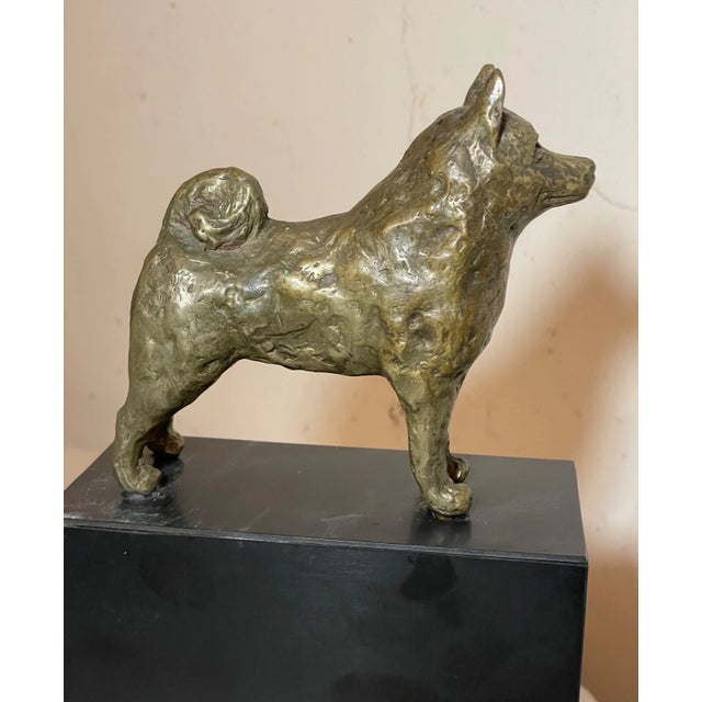 Vintage Solid Bronze Best Breed Norwegian Elkhound Dog Show Trophy Award For Sale - Image 4 of 9