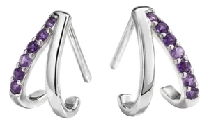 Amethyst Dainty Curved Studs, Febraury Birthstone Jewelry - A Pair