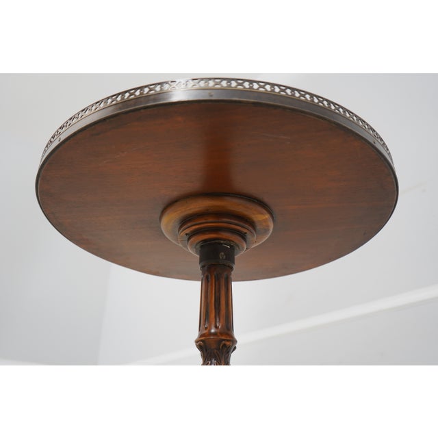 Theodore Alexander Round Inlaid Lamp Table W. Brass Gallery For Sale - Image 11 of 12