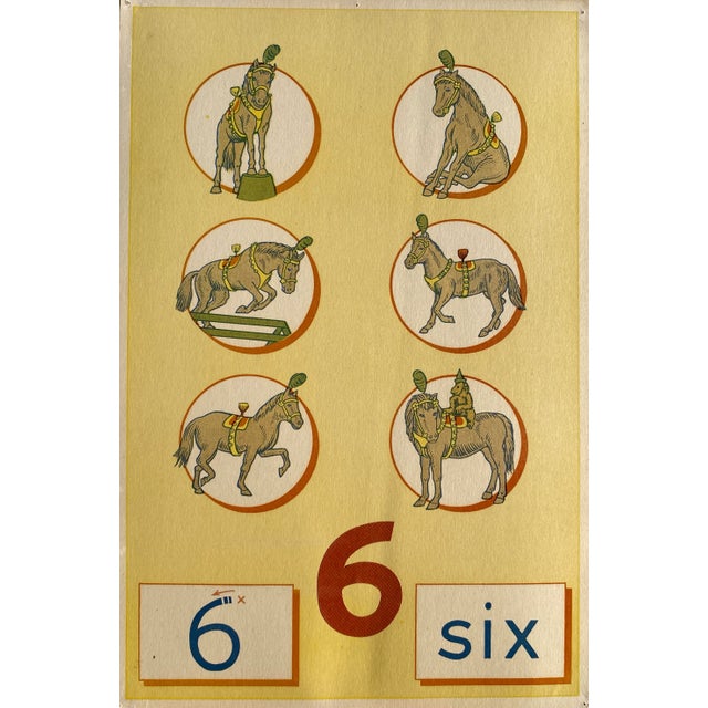 Children's 1960s Number 6 Counting Horses Print For Sale - Image 3 of 3