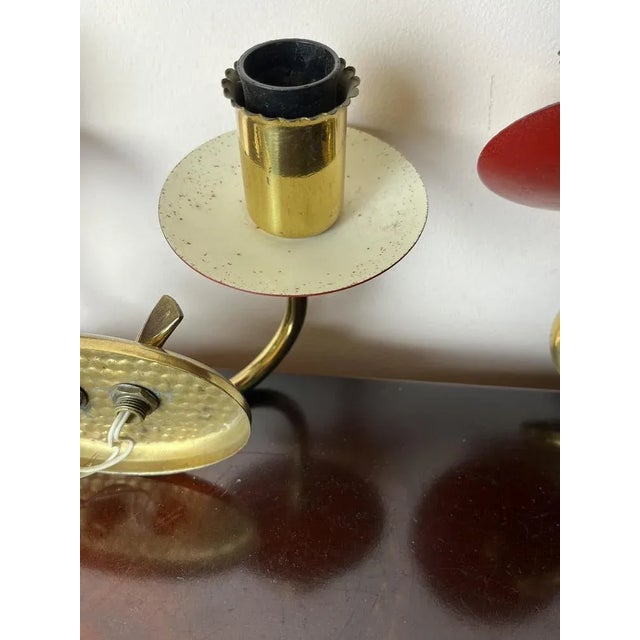 Gold Brass and Colored Aluminum Wall Lamps, Italy, 1950s, Set of 2 For Sale - Image 8 of 12