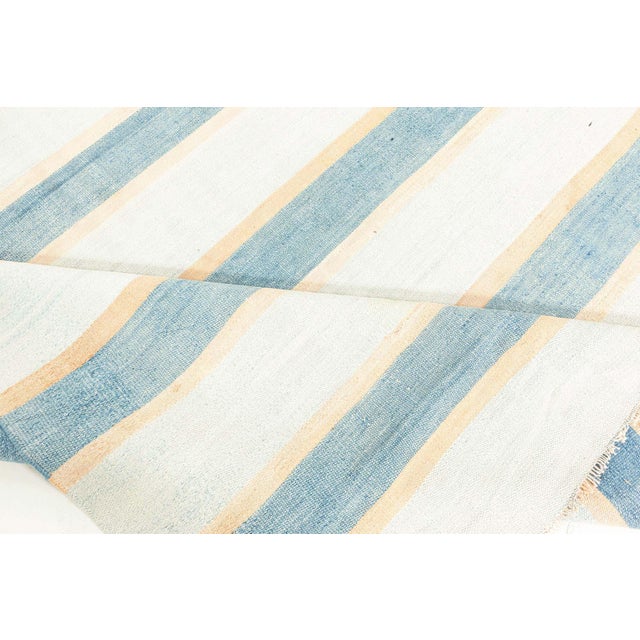 Doris Leslie Blau Vintage Indian Dhurrie Striped Blue Beige Ivory Rug For Sale In New York - Image 6 of 7