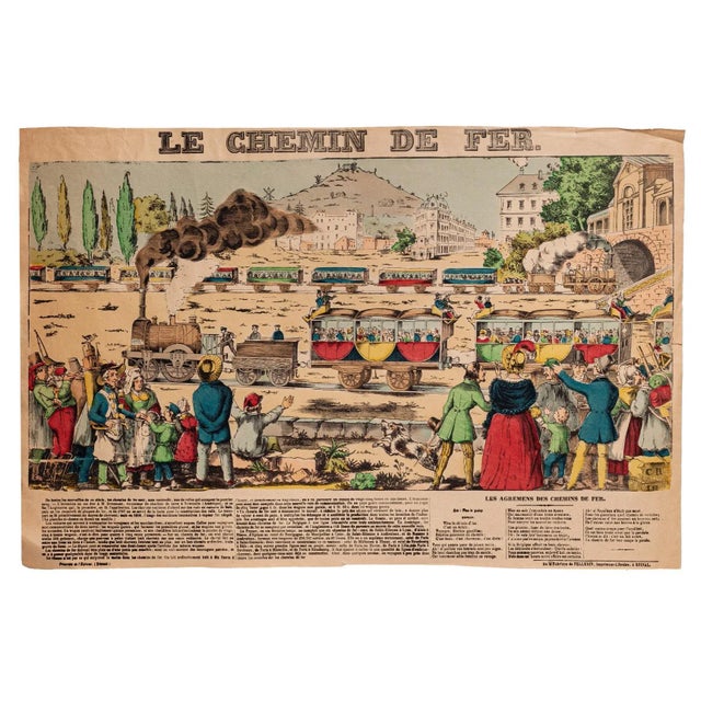 Epinal Print, Le Chemin De Fer is an original hand-colored lithograph realized by an Anonymous artist of the 19th Century....