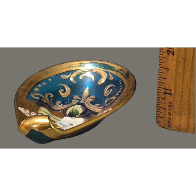 Vintage Bohemian Art Glass Gilded Hand Painted Enamel Floral Trinket Holder For Sale - Image 4 of 6