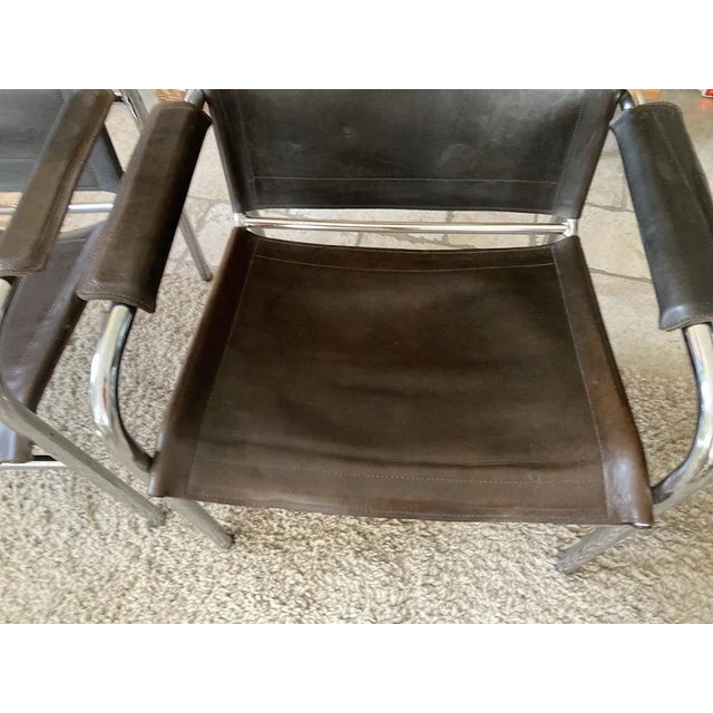 Metal Set of Klinte Armchairs in Brown Leather by Tord Bjorklund, 1980 For Sale - Image 7 of 12