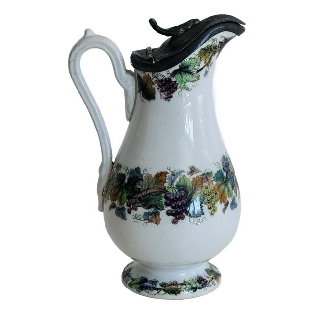Late 19th Century English Victorian Floral Decorated Ironstone Syrup Pitcher For Sale
