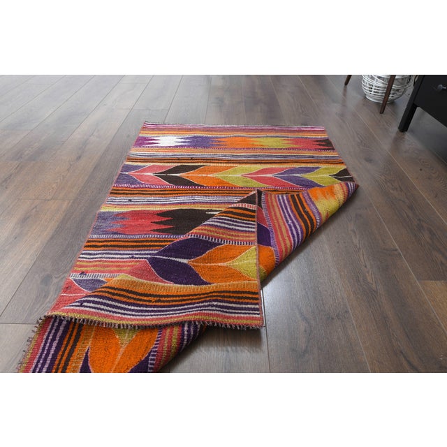 1970s Vintage Handmade Wool Cotton Area Rug For Sale - Image 10 of 11