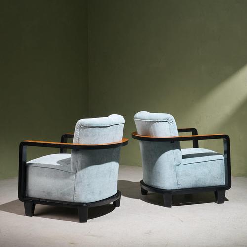 Art Deco Lounge Chairs in Burlwood with Ebonized Frames, Italy, Set of 2 For Sale - Image 4 of 10