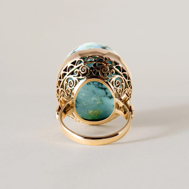 Vintage 18k Rose Gold 20.88 Carat Turquoise Dome Cocktail Ring, Size 7.75 For Sale In Los Angeles - Image 6 of 7