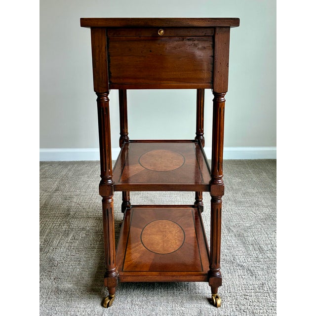 Late 20th Century Late 20th Century Traditional Inlaid Mahogany Occasional Table With Drawer & Brass Casters For Sale - Image 5 of 7