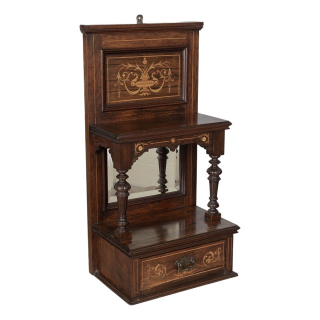19th Century English Edwardian Marquetry Shelf With Drawer For Sale