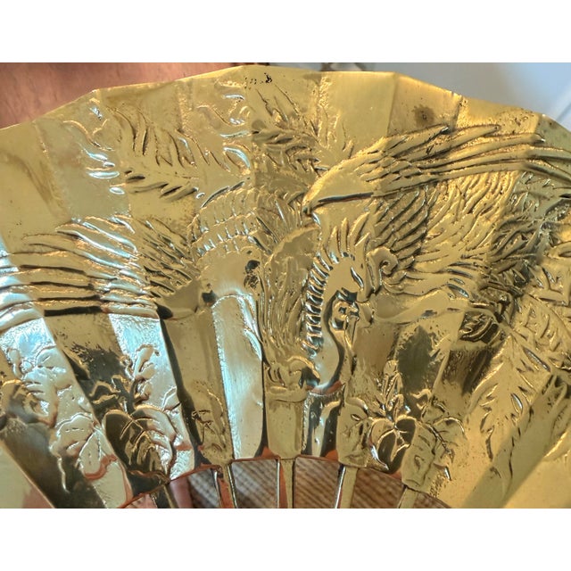 Chinoiserie Brass Fenghuang (Chinese Phoenix) Fan Plaque, Chinoiserie Wall Decor For Sale - Image 3 of 7