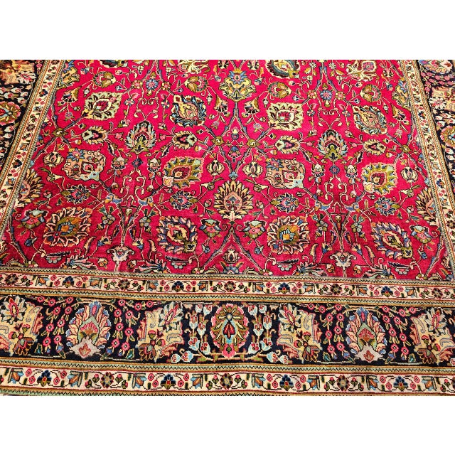 Vintage Persian Tabriz Rug, Hand-Knotted Wool, All Over Geometric Pattern, Red & Navy, 10x13 For Sale - Image 16 of 18