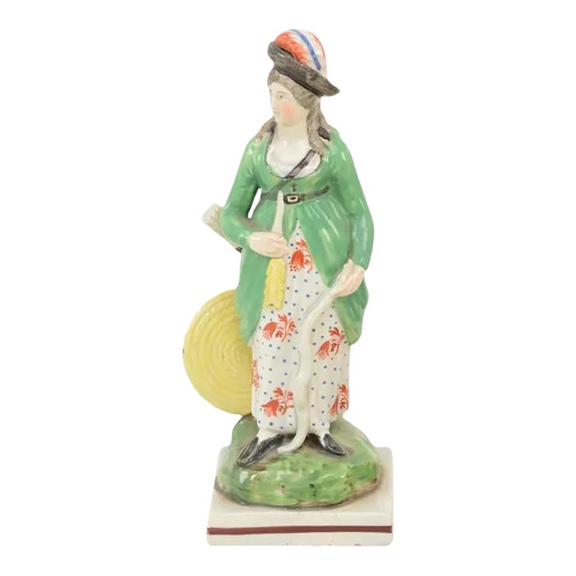 Antique Early 19th Century Staffordshire Pearlware Figure of a Lady Archer For Sale