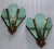 Pair of Vintage Art Deco Nouveau Brass Green Cut Glass Fixture Slip Shade Wall Sconces For Sale - Image 4 of 4