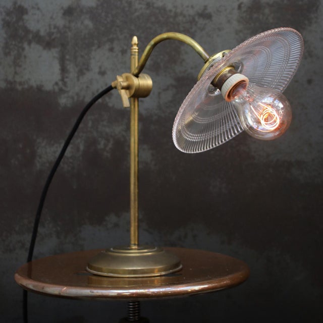 1950s French Holophane Glass and Brass Desk Light For Sale - Image 5 of 9
