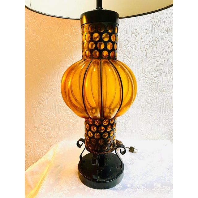 Mid-Century Modern 1960s Mid-Century Amber Murano Caged Glass Lamp Attributed to Seguso For Sale - Image 3 of 12