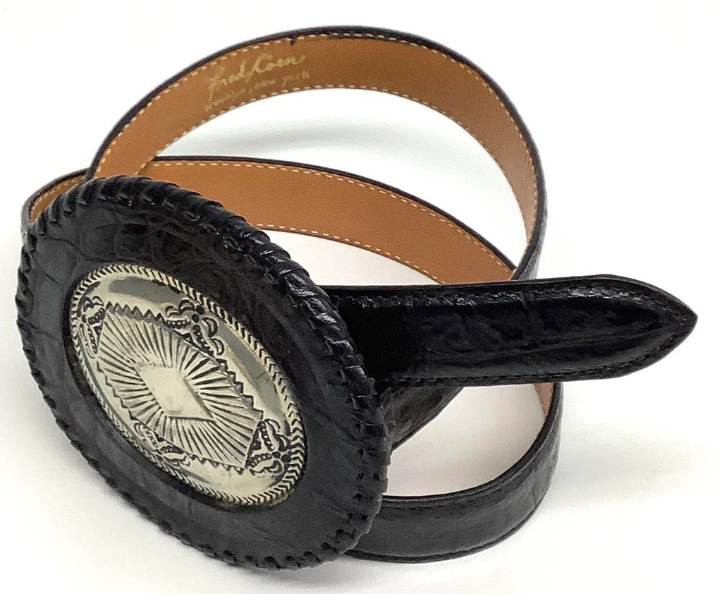 Beautiful Fred coen black and red leather belt ? Vintage Hand Made Leather Belt Fred Coen Silver Buckle  main image 2