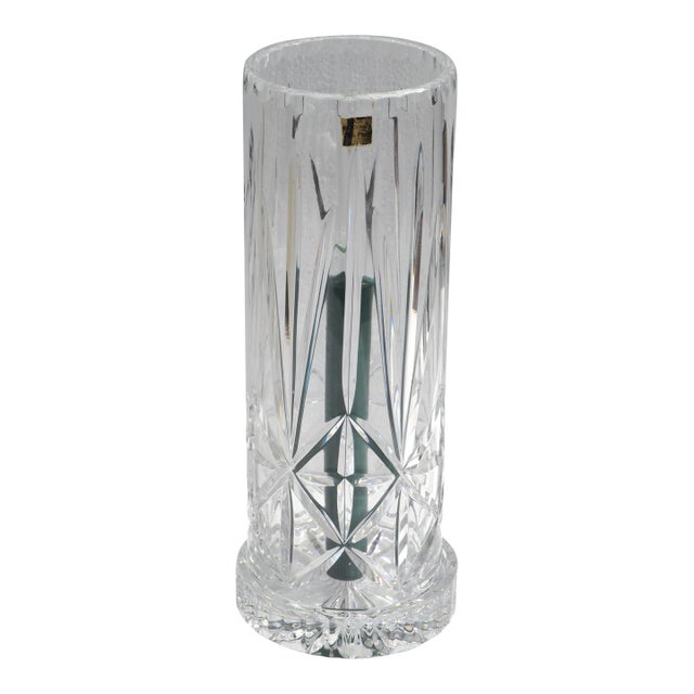 1950s Victorian Brilliant Cut Glass Hurricance Candle Holder Star Base Underplate For Sale