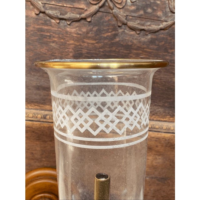 Brass Vintage Colonial Revival/Federal Style Sconce With Hurricane Shades Two Light For Sale - Image 8 of 8