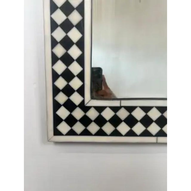 Art Deco Art Deco Style Black & White Resin Diamond Design Wall, Table or Mantel Mirror For Sale - Image 3 of 12