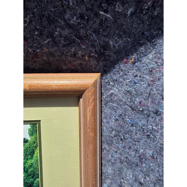 Original Realist Landscape Print, Hawaiian Pastoral Farm Scene With Jacaranda Tree, Wood Framed, Curtis Wilson Cost 1985 For Sale - Image 9 of 9