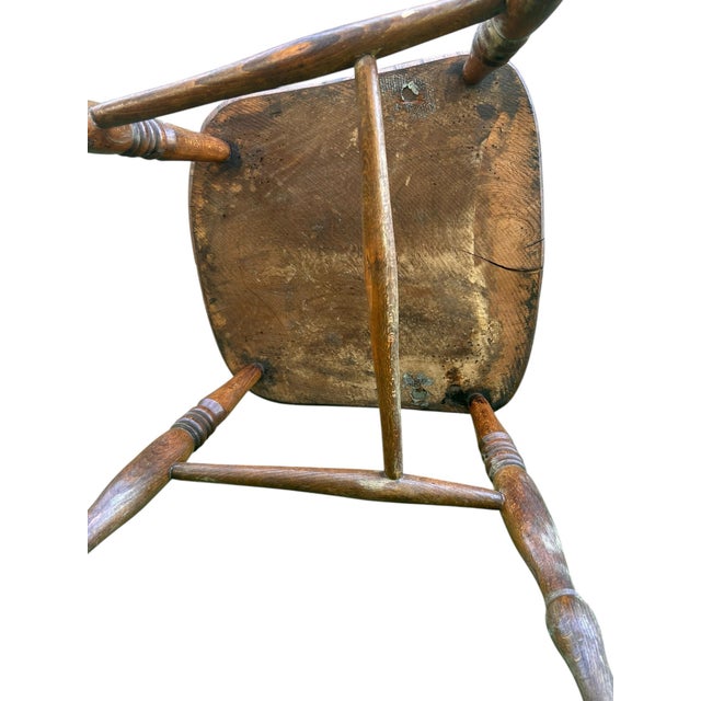 19th Century Wabi Sabi Naturally Distressed English Elm Smokers Bow Captains Armchair Signed J. C. For Sale - Image 12 of 12