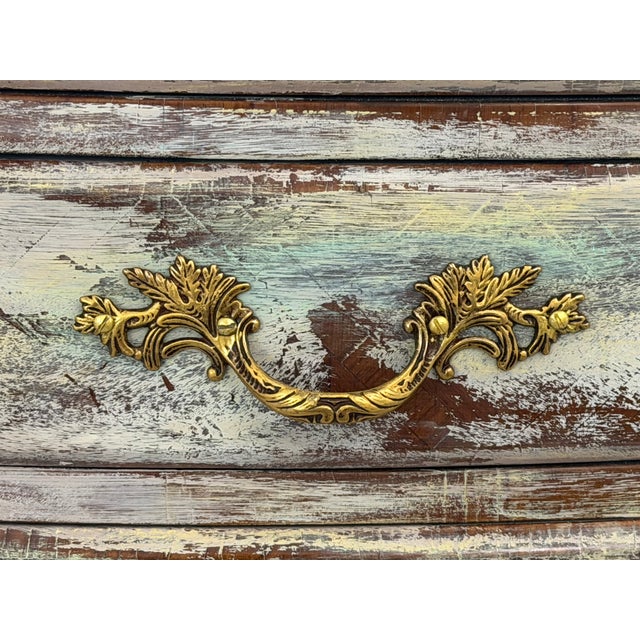 1990s Authentic Made in Italy Bombe Commode - Distressed Painted 3 Drawer Nightstand, Vintage Italian Florentine Accent Chest, Gilt Table 28" For Sale - Image 13 of 18