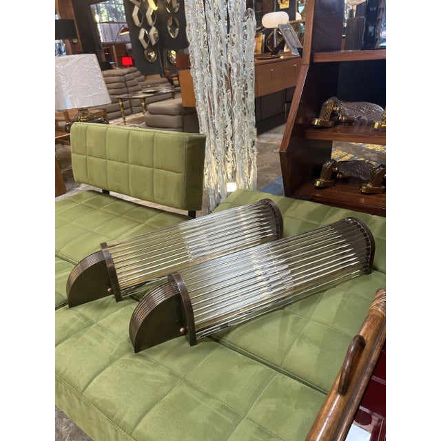 Pair of Vintage Italian Art Deco Wall Sconces in Bronze and Glass For Sale In Los Angeles - Image 6 of 14