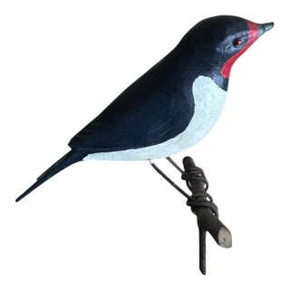 1960s Wood Folk Art Carved Bird Swallow For Sale